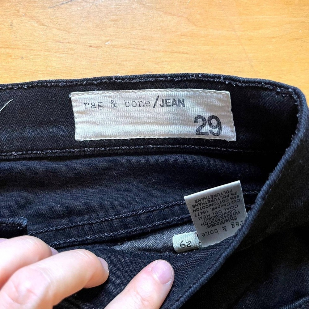 Rag & Bone 10" Crop Flare Jeans Coal Double Hem Black Raw Edge Denim Size 29 EUC - Picture 2 of 11